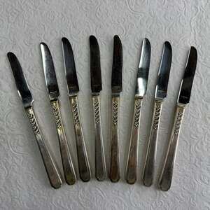 Vintage SL&GH Rogers A1+ Oneida Silverplate stainless dinner knives 8 Carnival *